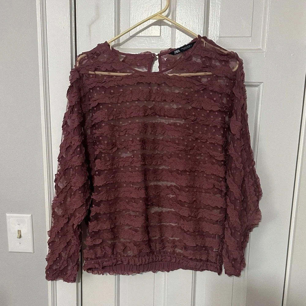 Zara blush pink lace and net blouse size medium